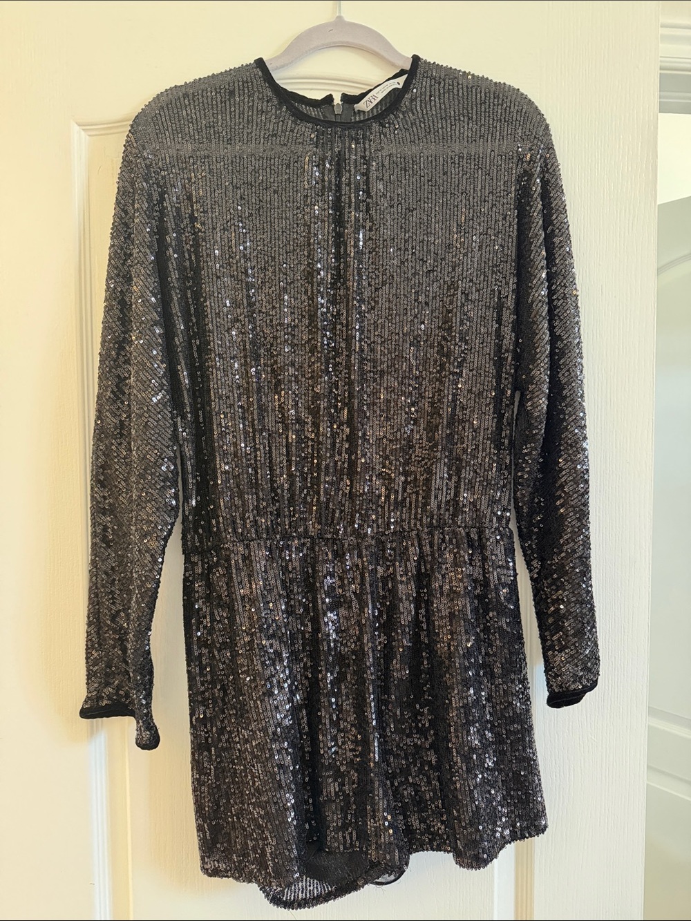 Zara Black Sequin Long Sleeve Romper